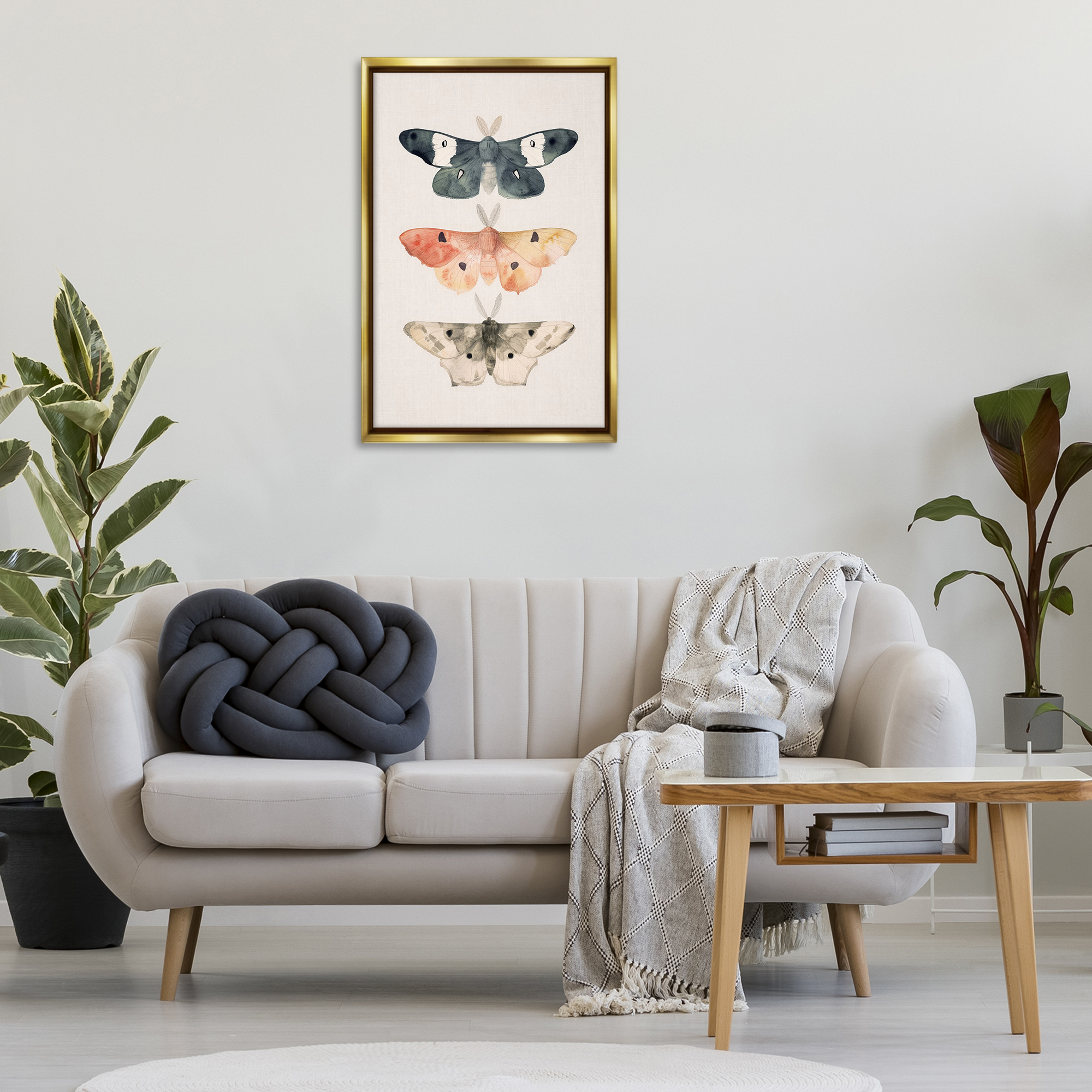 Stupell Industries Watercolor Moth Trio Animals Painting Gold Floater Framed Canvas Art Print Wall Art, 21 x 31