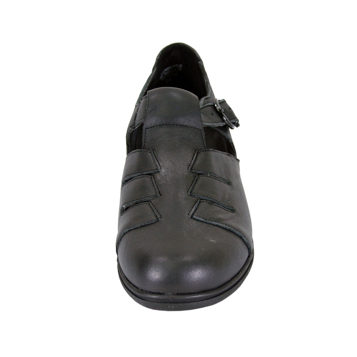 24 HOUR COMFORT Mara Wide Width Casual T-Strap Leather Shoes BLACK 5.5