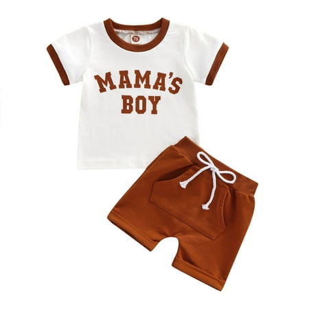 

Musuos Baby Boys 2Pcs Summer Outfits 6 12 18 24M Short Sleeve Letter Print T-Shirts + Pocket Shorts Set