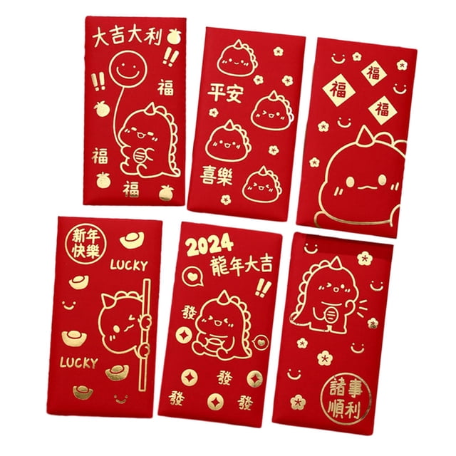 Sobres rojos de año Nuevo Lunar chino, 6 uds., sobres para dinero en efectivo, 6 diseños, sobres para efectivo, Hong Bao para graduación y cumpleaños Estilo E