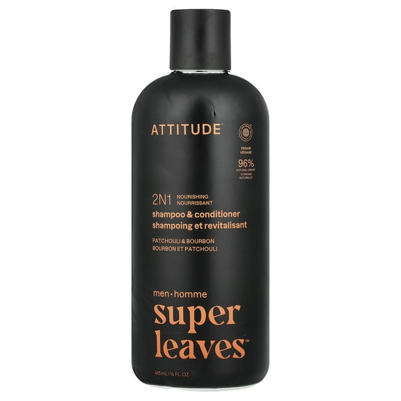ATTITUDE Super Leaves™, 2N1 Nourishing Shampoo & Conditioner, For Men, Patchouli & Bourbon, 14 fl oz (415 ml)
