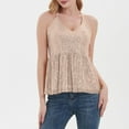 thumbnail image 2 of Feancey Big Deal Days Sequin Halter Tops for Women Ruffle Hem Flowy Tunic Top Dressy Trendy Adjustable Spaghetti Strap Glitter Tank Tops Spring Sparkly Party Blouse Beige XL, 2 of 8