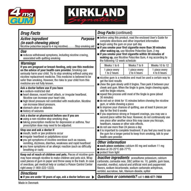 Kirkland Signature 150 Chicles de Nicotina para dejar de fumar, 4 mg – CSC  STOREHOUSE