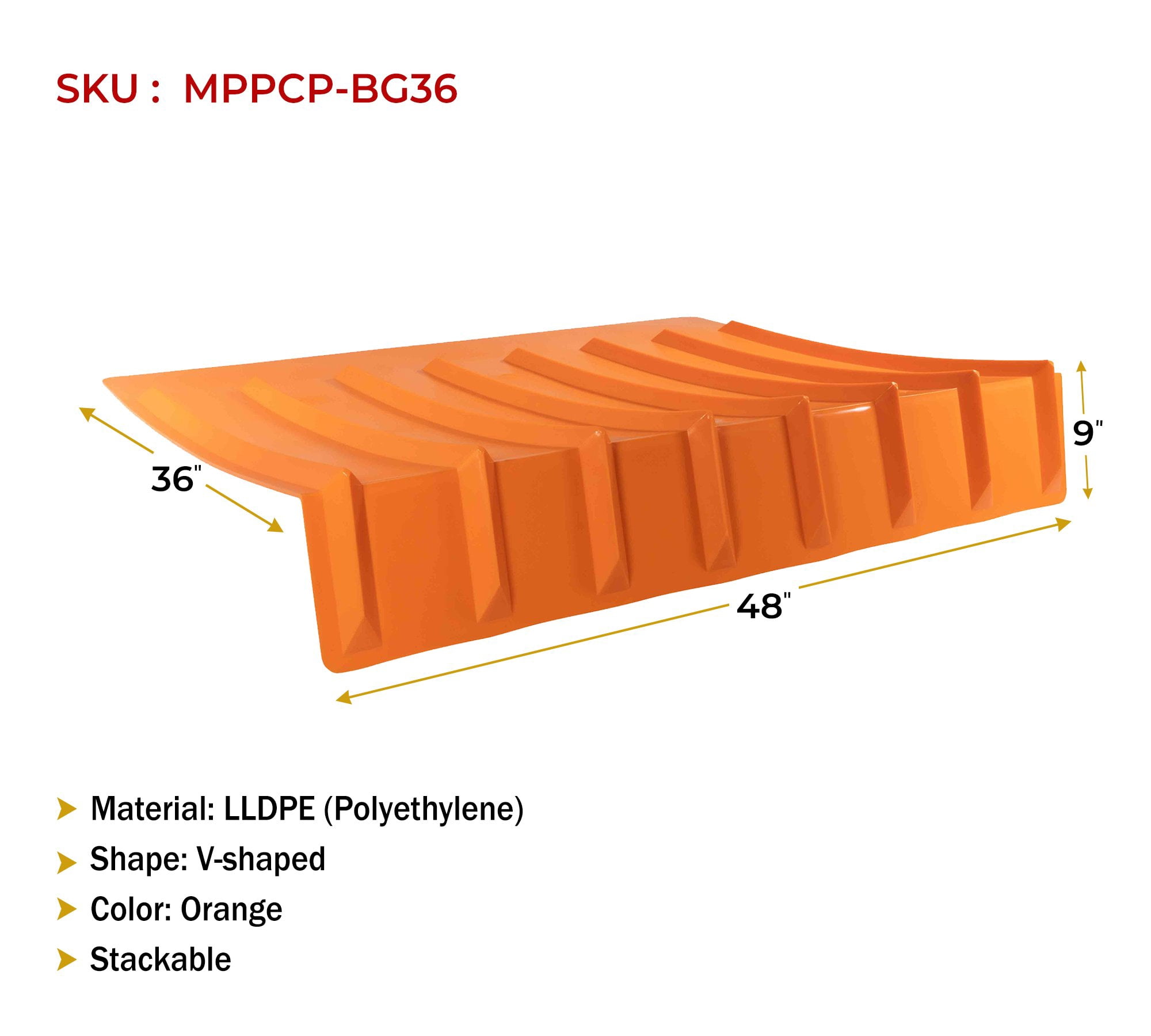(50 Pack) 9"x48"x36" (Drop) Brick Guard V Shaped Corner Protector - Orange Edge Guard - Weather & Abrassion Resistant - Fit upto 7 straps of 4"