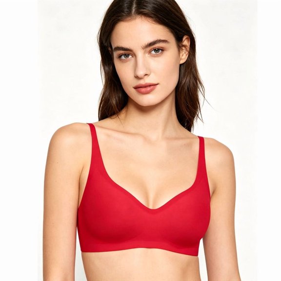 Women's Jelly Bras Wireless Full Coverage Comforty Side Smoothing Everyday T Shirt Bras for Daily Wear Office Work Travel,Red