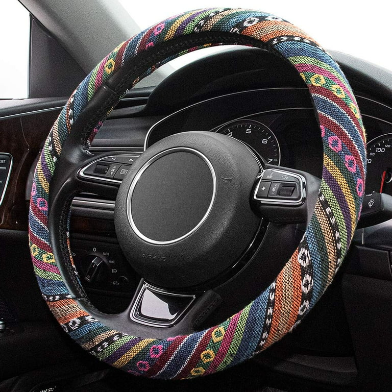 Limsas Boho Steering Wheel Cover Elastic Microfiber for Women Universal Fit 15 inch Car SUV Hippie Style Protector Cover Anti Slip Breathable
