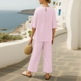 thumbnail image 3 of Roncen Women's Button-Back Top & Wide-Leg Pants Set - Three-Quarter Sleeve Coordinated Outfit with Back Button Details, Pockets & Sleeveless Round Neck Shirt, 3 of 6