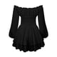 thumbnail image 1 of Vestido mini con volantes y pantalones cortos, hombros descubiertos, mangas largas abullonadas, cintura plisada, vestido princesa, lindo vestido francés, 1 of 5