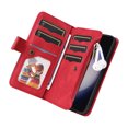 thumbnail image 5 of Dteck Wallet Case for Samsung Galaxy S25 Plus, Vintage Premium PU Leather Cover Flip Case with 9 Card Slots Magnetic Closure Zipper Pocket Kickstand Handbag with Hand Strap, Red, 5 of 7