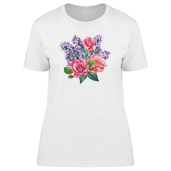 Summer Roses And Lilac Flowers T-Shirt Women -Image by Shutterstock, Female Medium