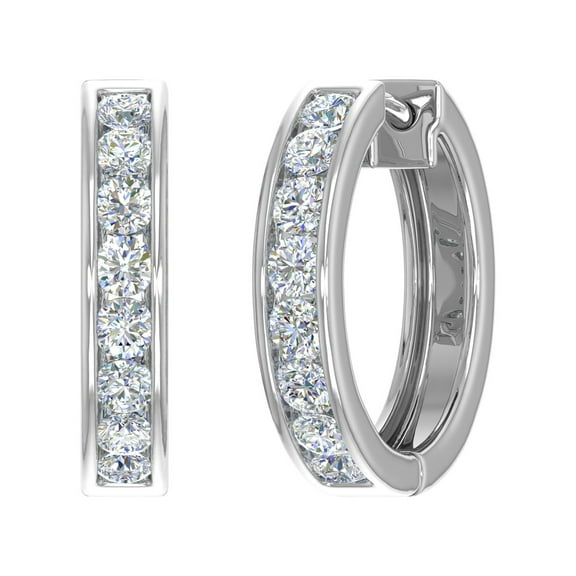1 Carat Channel Set Round Diamond Hoop Earrings in 10K White Gold
