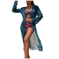thumbnail image 1 of DAFEI Women's Plus Size 3 Piece Swimsuits Triangle Bikini Set with Drawstring Semi Sheer Cover Up Bathing Suit, 1 of 8