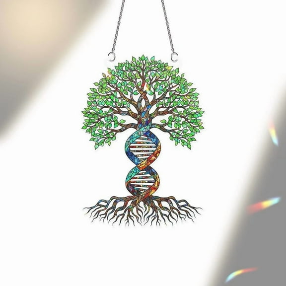 ViciArt DNA Tree of Life Holographic Acrylic Window Hanging – 4" Faux Stained Glass Nature Suncatcher Decor