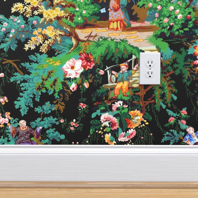 Removable Wallpaper Swatch - Chinoiserie Black Asian Bright Chinese Style Toile Painted Custom Pre-pasted Wallpaper by Spoonflower Removable Wallpaper Swatch - Chinoiserie Black Asian Bright Chinese Style Toile Painted Custom Pre-pasted Wallpaper by Spoonflower