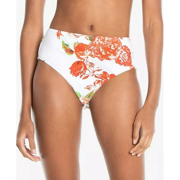 Rachel Roy WHITE FLORAL High-Waist Floral Bikini Swim Bottom, US X-Small