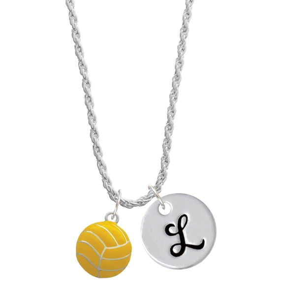 Delight Jewelry Silvertone Large Water Polo Ball Silvertone Script Initial Disc - L - Charm Necklace, 20"+3"