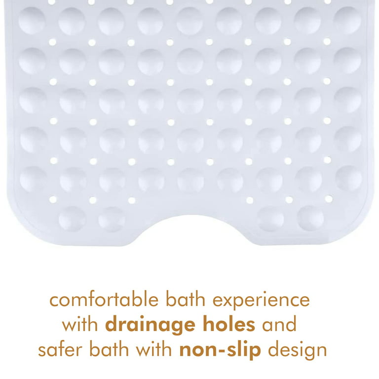 TranquilBeauty 40 x 16 White Extra Long Non-Slip Bath Mats with Suction  Cups for Elderly & Children
