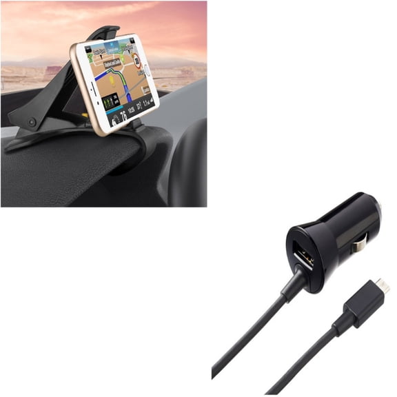 Micro-USB 1.8A Charger w Non-Slip Dash Car Mount for Alcatel REVVL, Dawn, Jitterbug Smart 2, 1x Evolve - ASUS ZenFone Max Plus M1 5Q 3 Max - BLU S1, Vivo XL4 XI, Studio X8 HD, Pure View