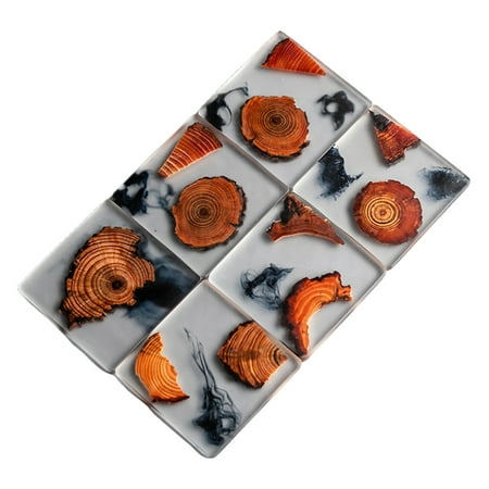 

Pine Wood Resin Coasters with Holder Rack Unique Heat-Resistant Placemats Drinks Mat Waterproof Non-Slip Tea Cup Pad
