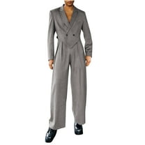 IYTR Men's Blazer Jumpsuit Long Sleeve Solid Color Wide Leg Formal Jumpsuit Loose Fit Elegant Jumpsuit Party Jumpsuit Jumpsuit Gray XXL