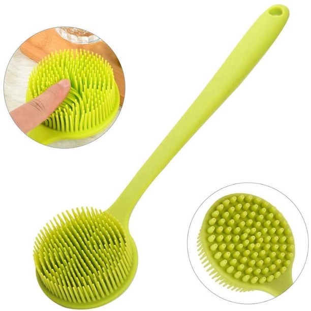Long Handle Silicone Bath Brush, Bath Brush with Extra Soft Bristles, Double-Ended Brush with Massage Function, Green