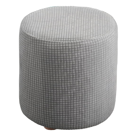 AUQ 2026 New Round Ottoman Slipcover Polyester Blend Footstool Protector Covers Stretch with Elastic Bottom Feature Textured Machine Washable Jacquard Fabric - Grey