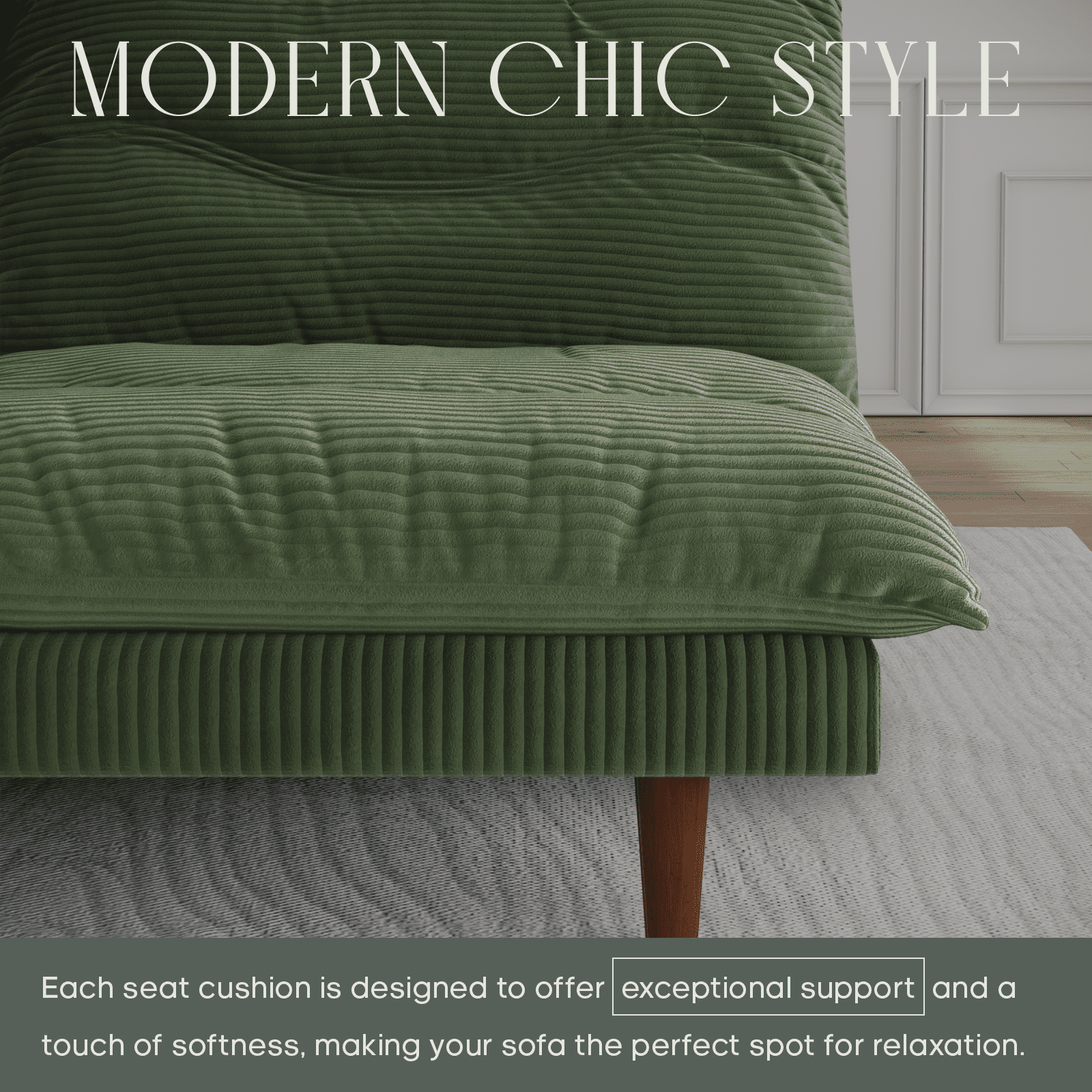 LLappuil 71" Corduroy Futon Convertible Sofa Bed, Loveseat Sleeper Sofa Couch for Living Room Apartment Green