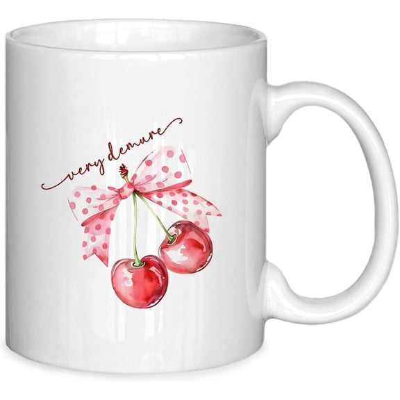 Summer Floral Ceramic Coffee Mug, 11 Oz Spring Flower Porcelain Cup with Handle, Hydrangea & Cherry Printed Mug, Decorative Fancy Coffee Cup, Ideal Gift for Women
