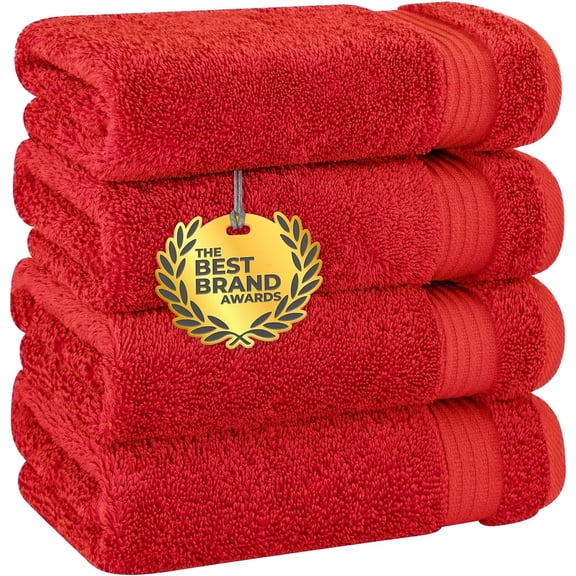 Hand Towels for Bathroom, 100% Cotton Turkish 4 Piece Hand Towel Set, Soft Absorbent Face Towels, Red Hand Towels