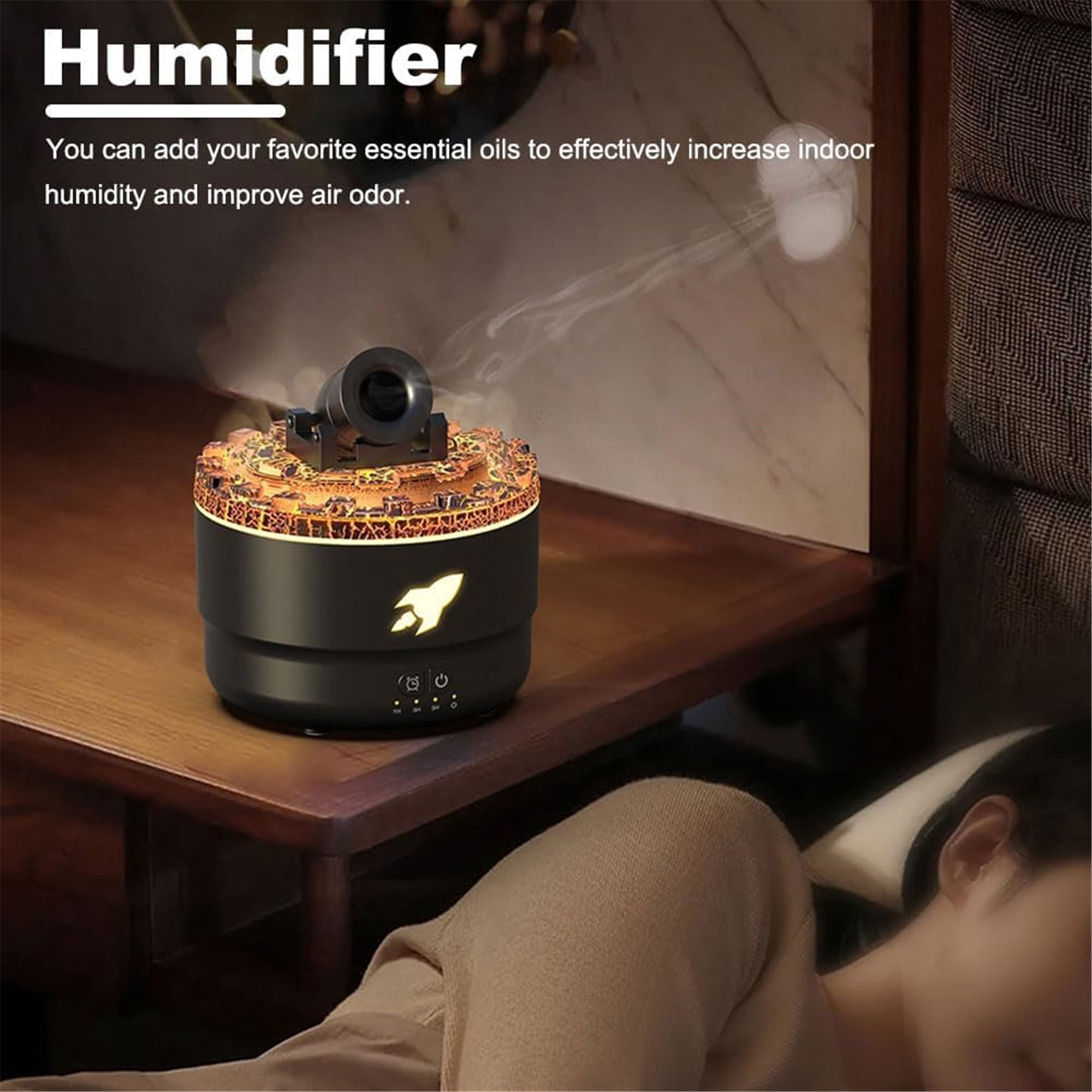 Vapor Cannon Humidifier with 7 Colors, LED Canon Humidifier, 2 Modes Cannon Diffuser with 2 Essential Oil, Air Humidifier for Desktop, Bedroom, Home, Office,Black Plug in,5.59" x 5.2",1