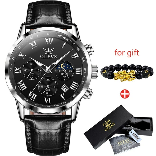 OLEVS Men's Watches Brown Leather Classic Analog Quartz Watch for Man 8ATM Waterproof Wrist Watch Multifunction Chronograph