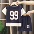 thumbnail image 2 of Ulanda Boys Clothes Boys' 2-Piece Summer Outfit Color Block T-Shirt and Shorts Set 6-16 Years (Blue, 3-4 Years), 2 of 3