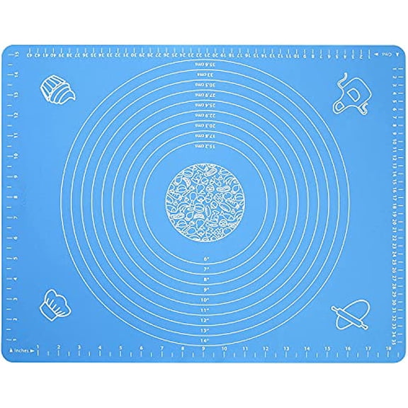Silicone Baking Mat for Pastry Rolling Dough with Measurements,19.7" x 15.7" BPA Free Non stick and Non Slip Blue Table Sheet Baking Supplies for Bake Pizza Cake
