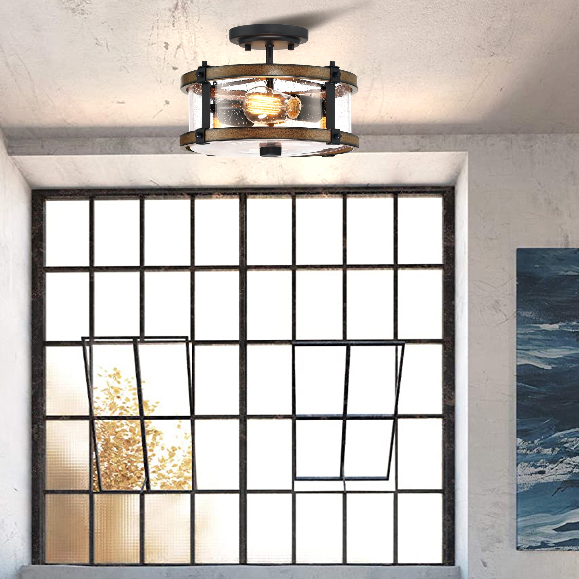 12.2" Farmhouse Kitchen Light Fixture Semi Flush Mount Ceiling Light for Hallway, Living Room, Bedroom 2-Light