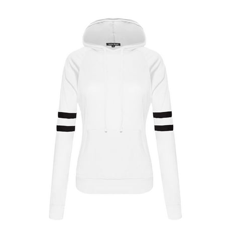Made by Olivia Women's Basic Thin Lightweight Long Sleeve Drawstring Pullover Hoodie with Pocket White