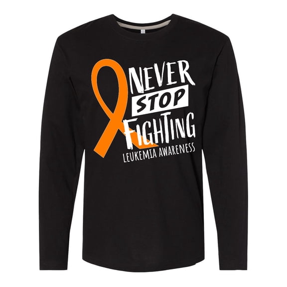 Inktastic Never Stop Fighting Leukemia Awareness Orange Ribbon Long Sleeve T-Shirt