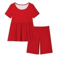 thumbnail image 6 of Girl Workout Clothes Set Size 10-12 Dancewear Ruffle Hem Tops Biker Shorts Set Yoga Athletic Summer Outfits Red, 12 Y, 6 of 7