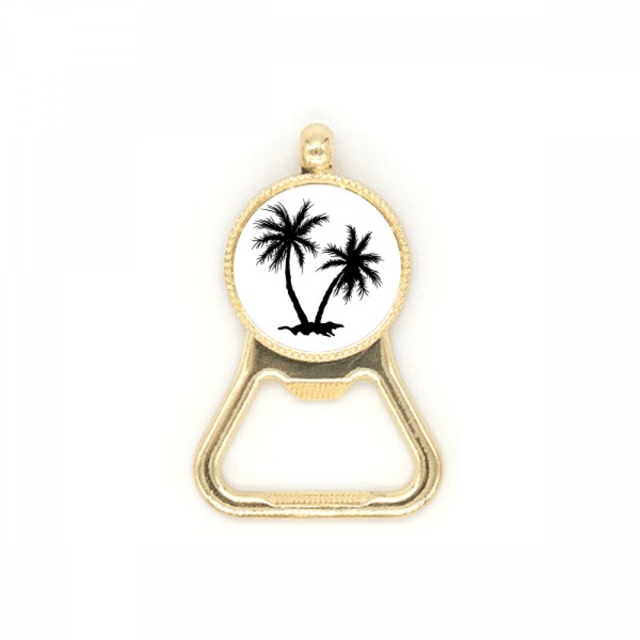 Beach Coconut Tree Black Outline Beer Bottle Cap Opener Stainless Steel Key Chain