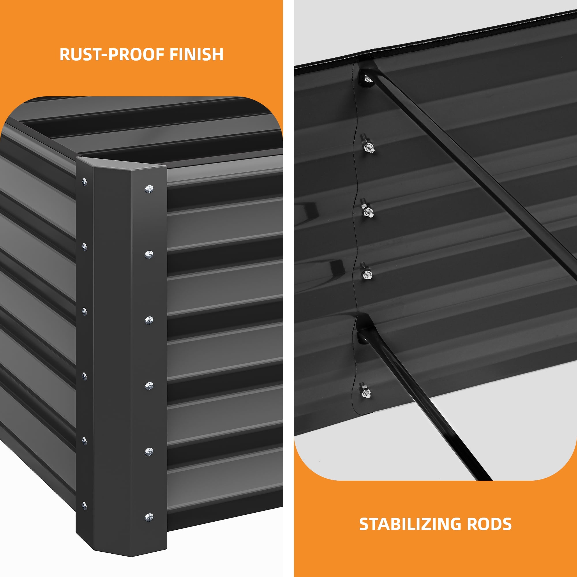 Uforic 2 Pcs 8ftx4ftx1.5ft Large Raised Garden Bed Kit,Outdoor Galvanized Metal Patio Planter Box with Safety Rubber & Gloves, for Vegetables Flowers,Black