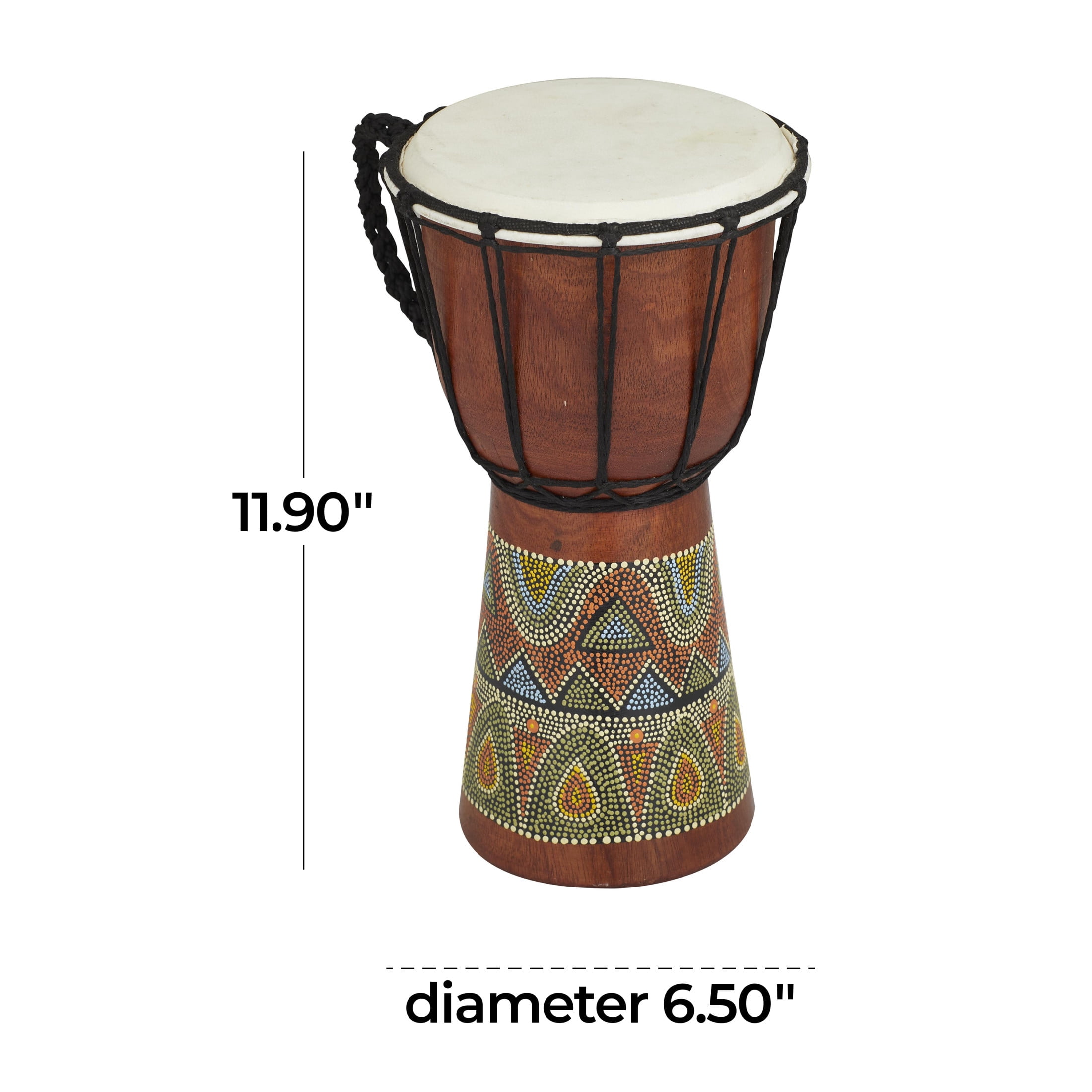 7" x 12" Brown Wood Handmade Djembe Drum Sculpture with Rope Accents, by DecMode