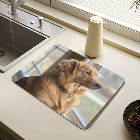 

Wobogo Golden Retriever Dish Drying Mats Diatomaceous Earth Super Absorbent Non-slip Rubber Sole 23.6×19.7in