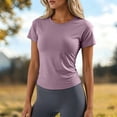 thumbnail image 2 of oqasdz Women's T Shirts Short Sleeve Crewneck Mesh Quick Drying Slim Fit Athletic Workout Shirts Breathable Summer Yoga Tee Top T-Shirts,Pink,S, 2 of 7