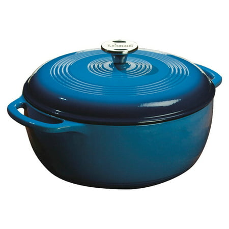 Lodge 6 Quart Blue Enameled Cast Iron Dutch Oven With Stainless Steel Knob and Loop