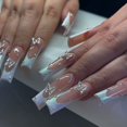 thumbnail image 1 of HLONK 24Pcs Gel Press on Nails  Gel French Long Fake Nails  Press on Tips With Glue  Rhinstone with Butterfly  NO.13, 1 of 6