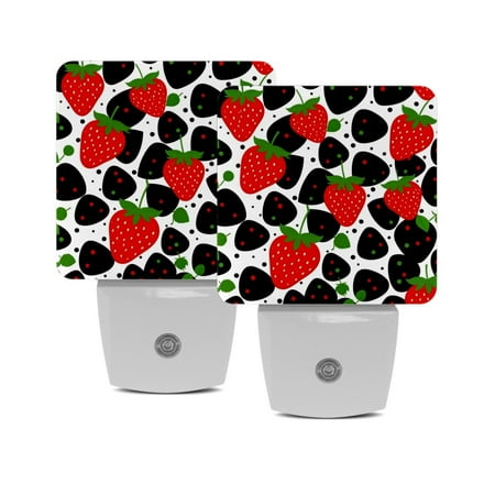 

Plug in Led Night Light with Auto Dusk to Dawn Sensor White Nightlights for Hallway Bedroom Kids Room Kitchen Stairway 2 Pack Black and White Cow Pattern Strawberry