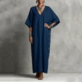 thumbnail image 5 of Iyufng Loungewear Maxi Dresses for Women V-Neck Solid Color Mid Sleeve Button Down Dress and Pockets, 5 of 6