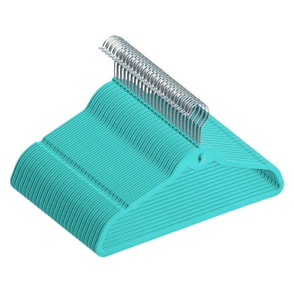 SLSRFD50 pieces of 17.5-inch blue-green anti slip velvet hangers - with stacking hooks for clothing hangers. Home anti slip hangers for wardrobes, storage velvet hangers, multi-layer stacking