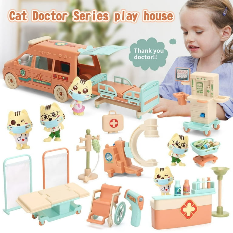 iTOYiFUN Kids Doctor Kit with Pet Clinic Playset, Cat Dolls