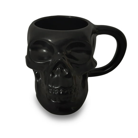 Taza de cerámica con diseño de calavera negra, 350 ml, para fanáticos del terror gótico