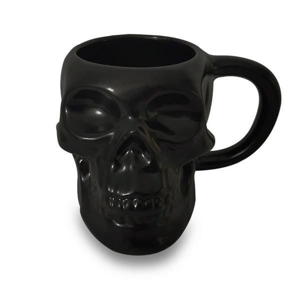 Taza de cerámica con diseño de calavera negra, 350 ml, para fanáticos del terror gótico